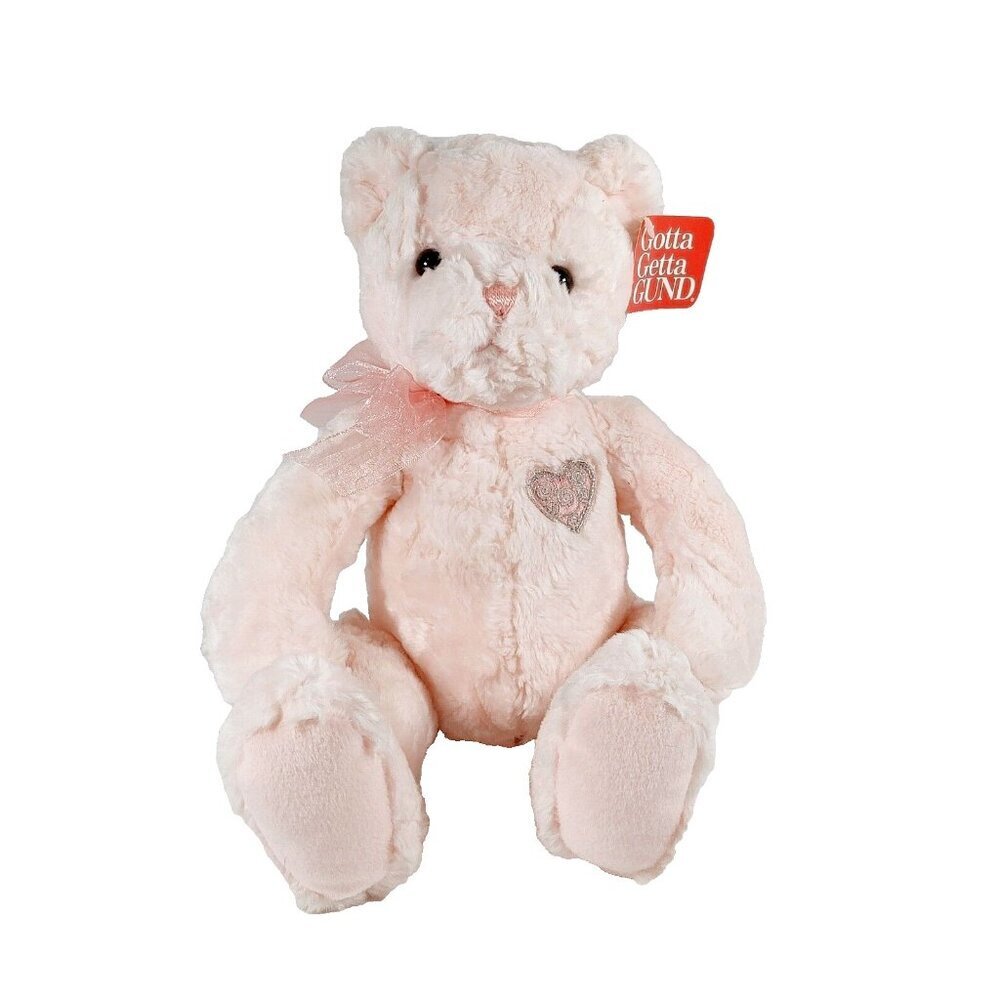 Gund AMORE  1489 Pink Teddy Bear Plush Silver Embroidered Heart Stuffed Animal